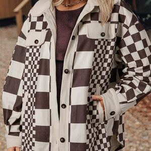 B139 Brown Checkered Print Patchwork Corduroy Shackles